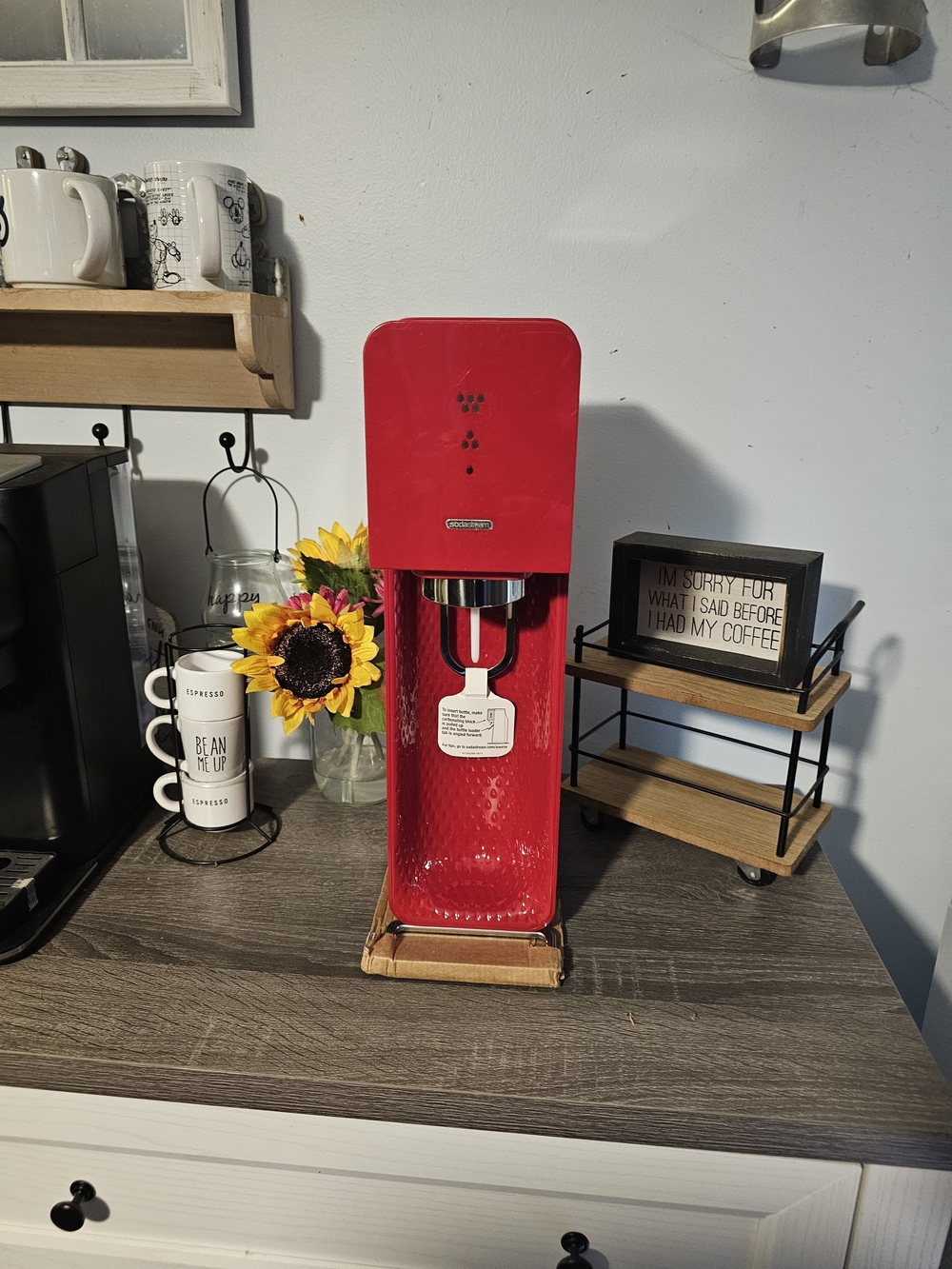 Red Countertop SodaStream Style Sparkling Water Maker